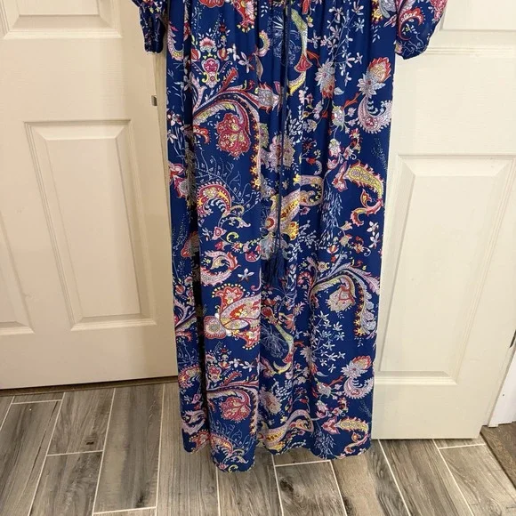 Bisou Bisou Maxi Dress 14 Navy Paisley Colorful Resortware Cruise Career - Picture 2 of 12